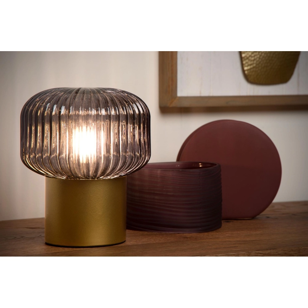 Tischlampe Jany Gold mit Rauchglas Lucide 5411212782663
