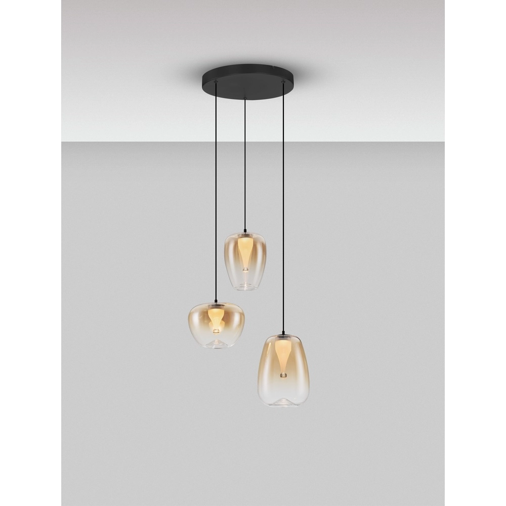 Design-Pendelleuchte Oblo 3-flammiges Braunglas