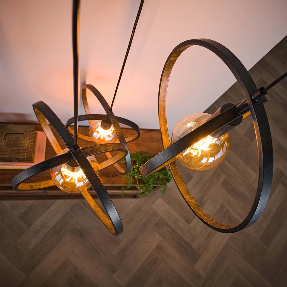 Esstisch mit 3-Licht Pendellampe Turn Ø 40 cm – Holzkohle – exz. E27 Lyora 8716803513143