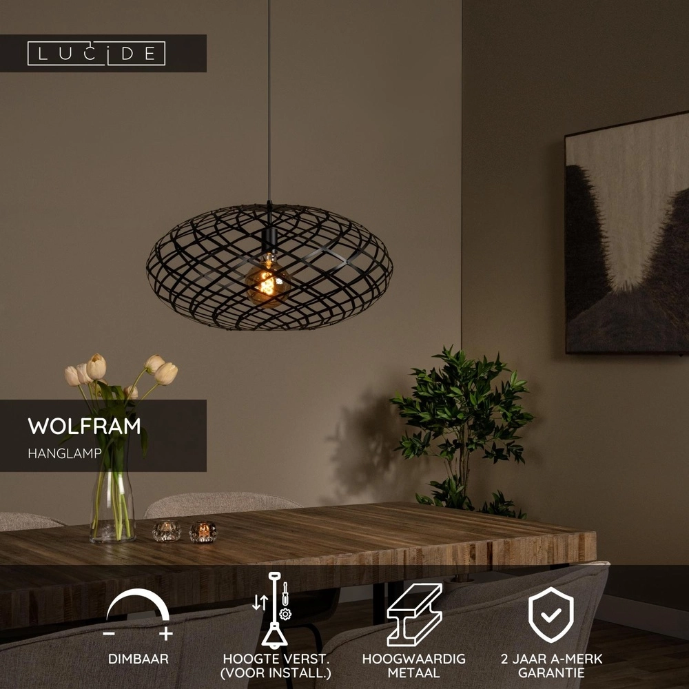 Pendellampe Wolfram Ø 65 cm schwarz Lucide 5411212211019