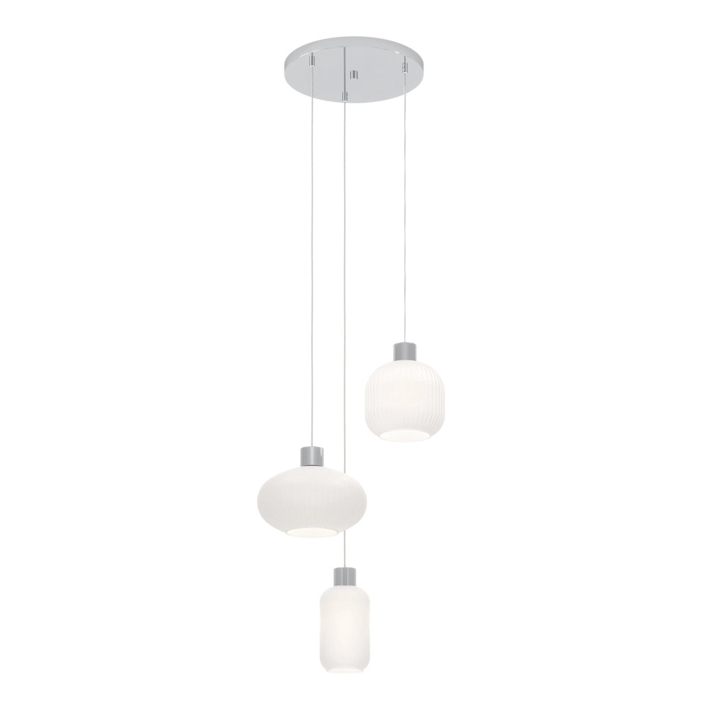 Design-Pendellampe Dasmina Chrom mit weißen 3-Lichtern