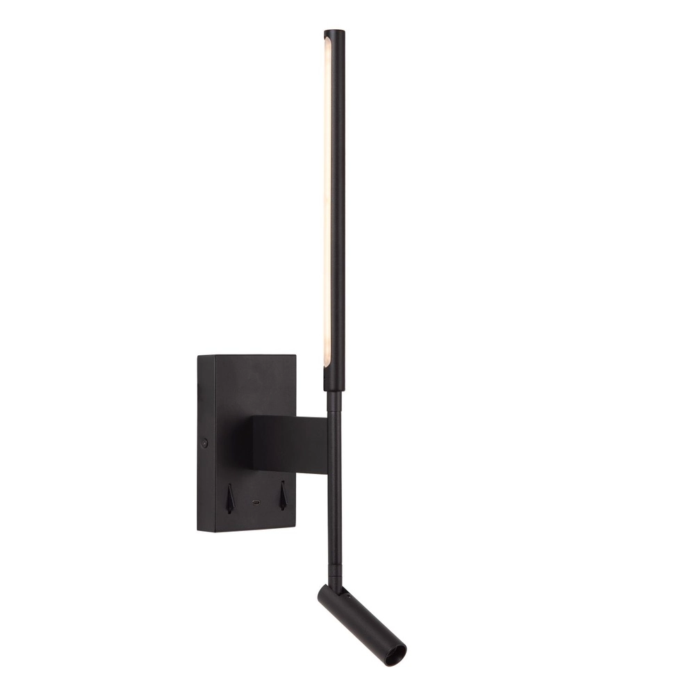 Design-Wandlampe Finan mit Leselampe und USB-Ladepunkt schwarz Lucide 5411212680020