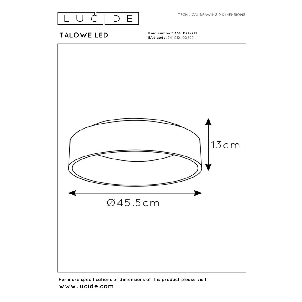Deckenlicht Talowe Led Ø 45,5 cm weiß Lucide 5411212460233
