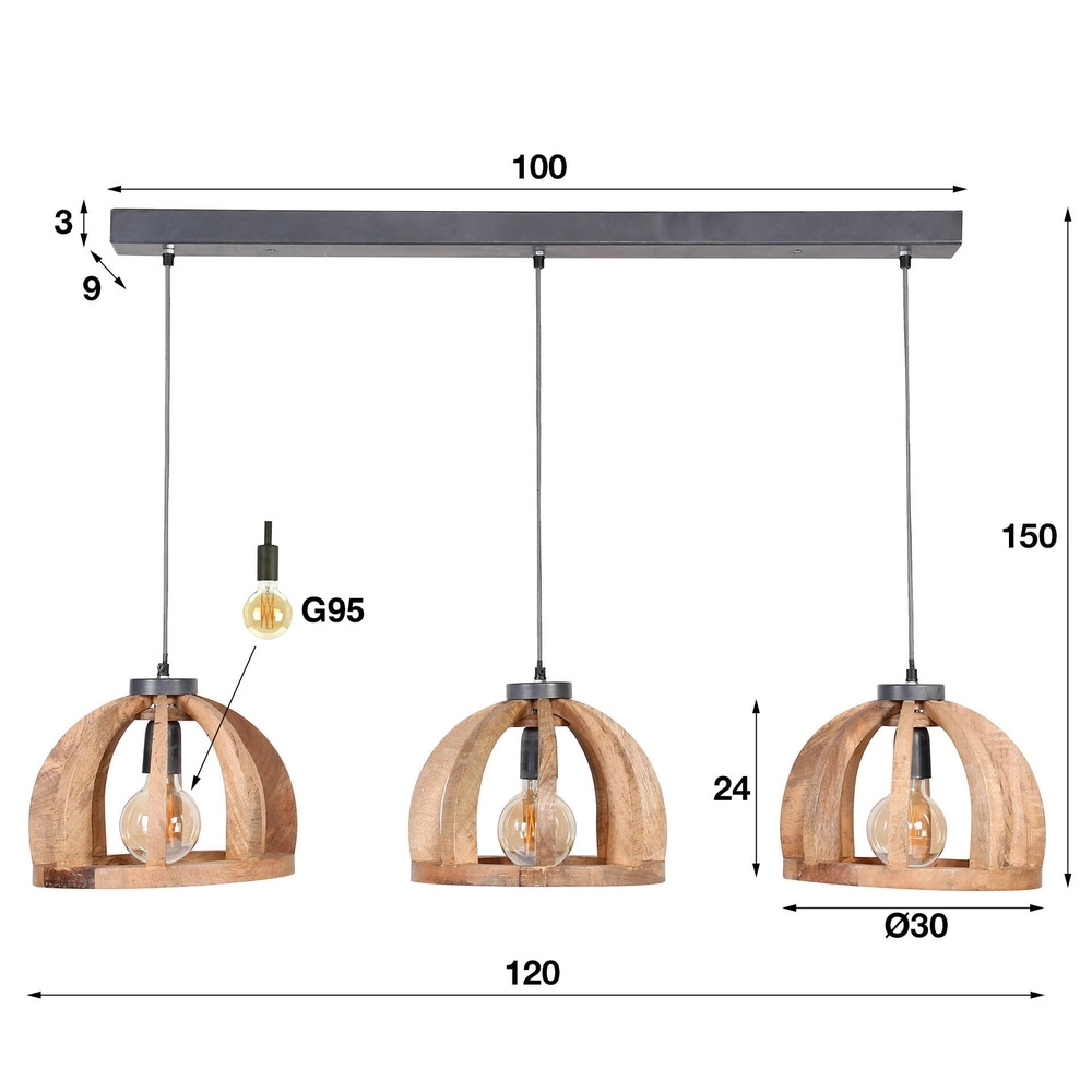Holz-Esstisch-Pendellampe Orba 3x Ø 30 cm Lyora 8716803513204
