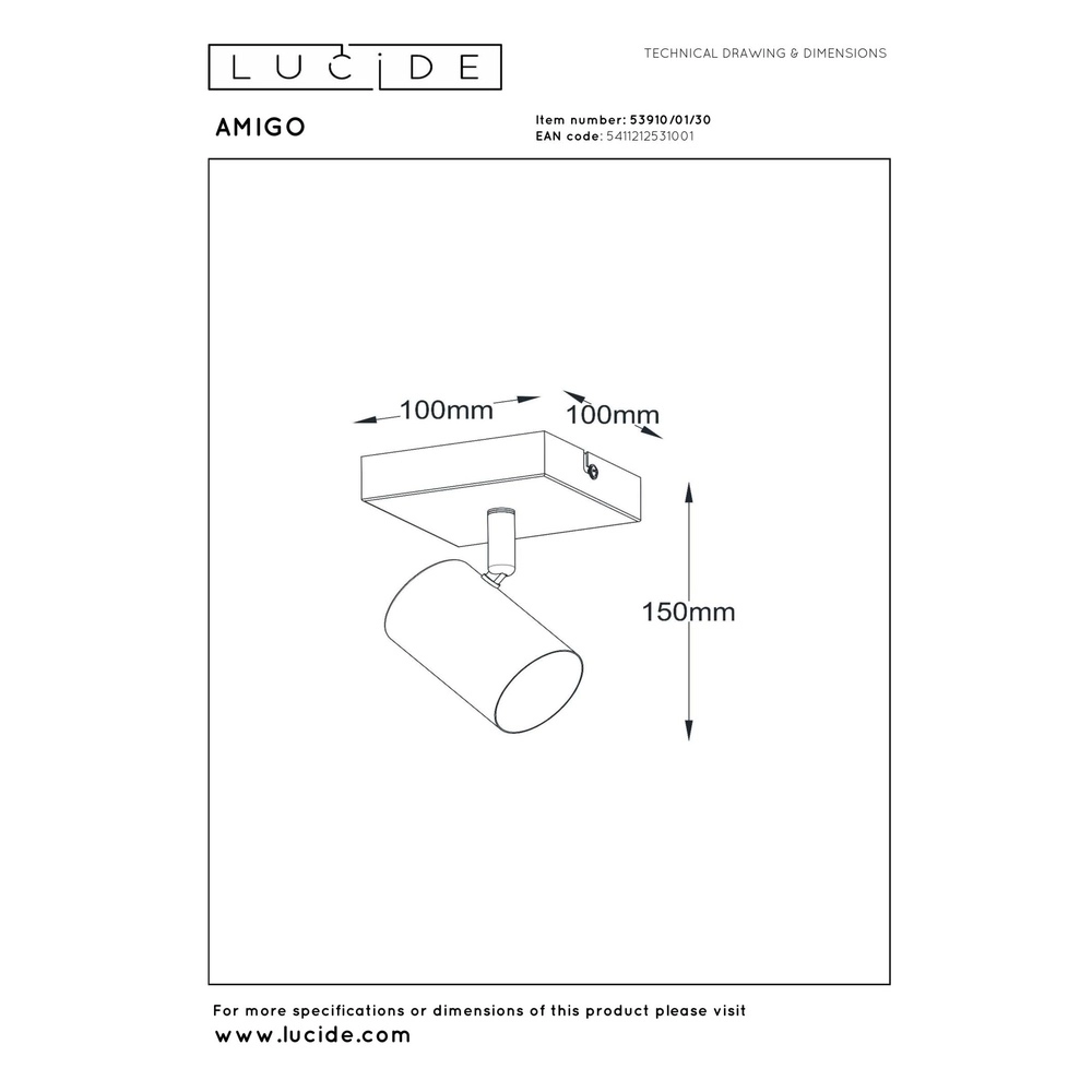 Deckenlampe Amigo Single Black Lucide 5411212531001