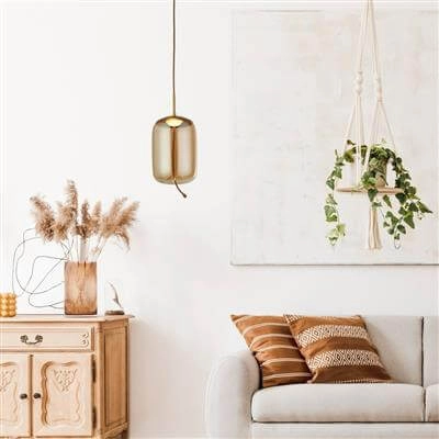 Hängelampe Glas Lisbon rotes Kupfer mit bernsteinfarbenem Zylinderglas Searchlight 5053423188355