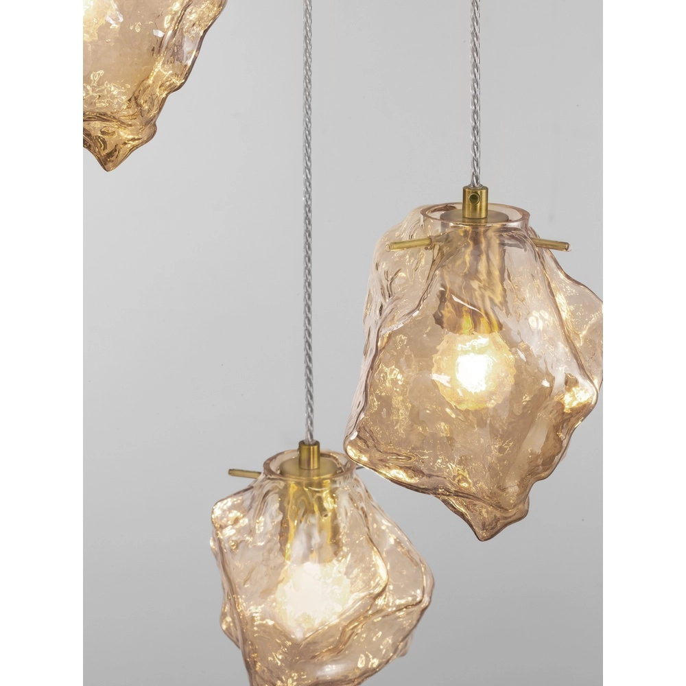 Pendelleuchte Odelle 3-flammiges Gold mit Braunglas Lyora 5212017434395