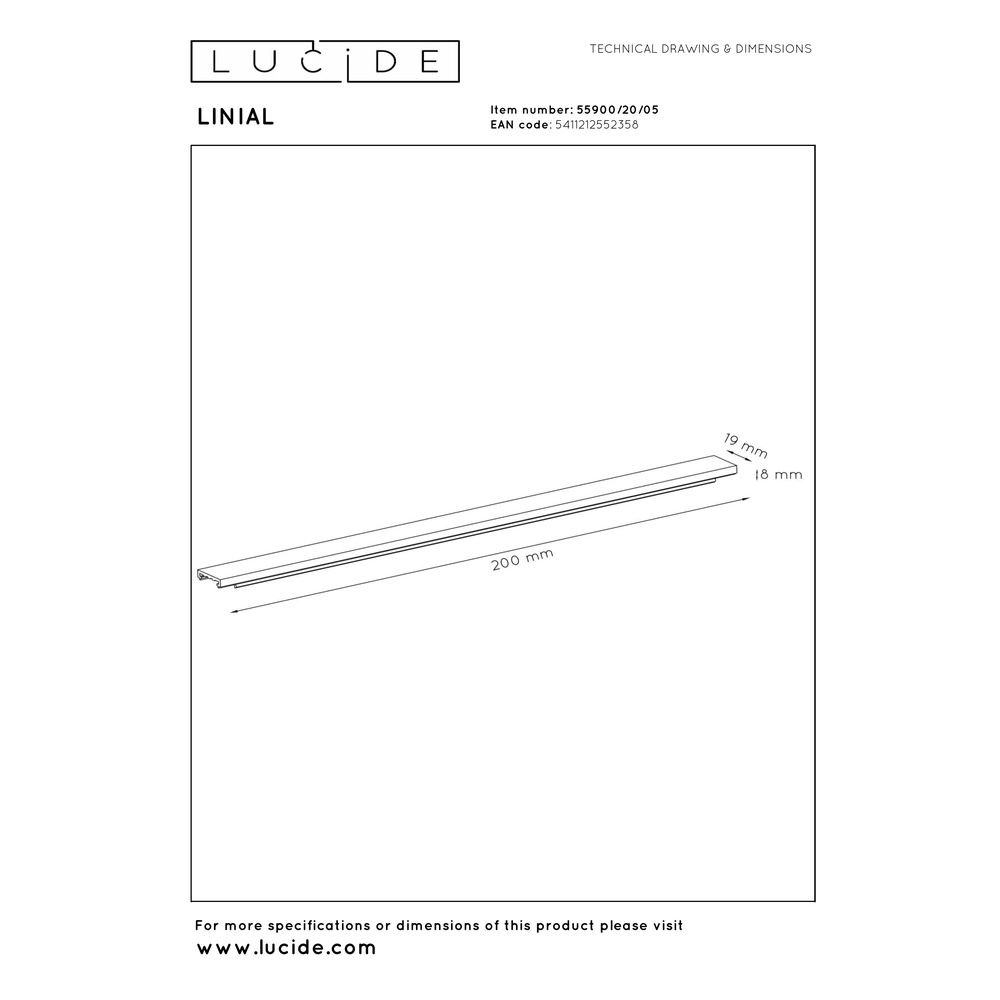 Schienenabdeckung einphasig Linial 20 cm Champagner Premium by Lucide 5411212552358