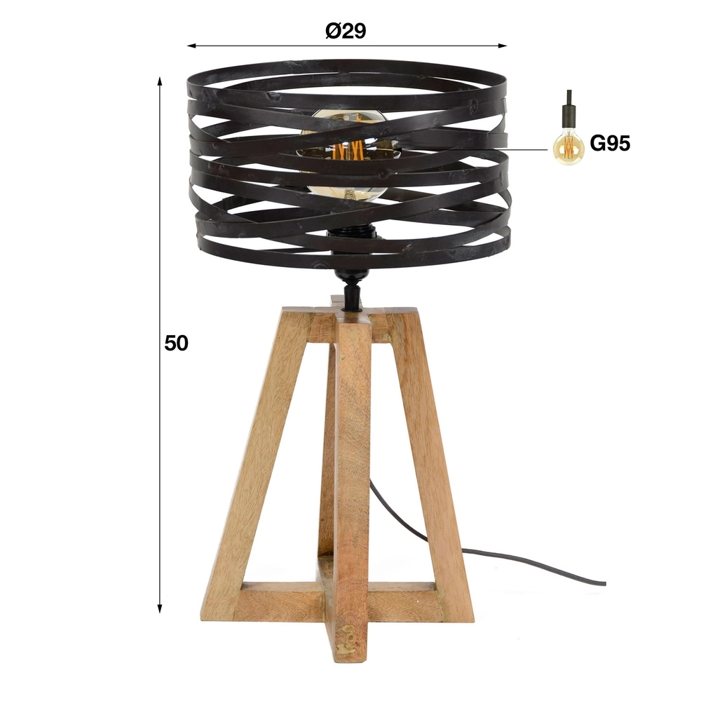 Industrietischlampe Twist Ø 29 cm – Holz mit Grau Lyora 8716803511804