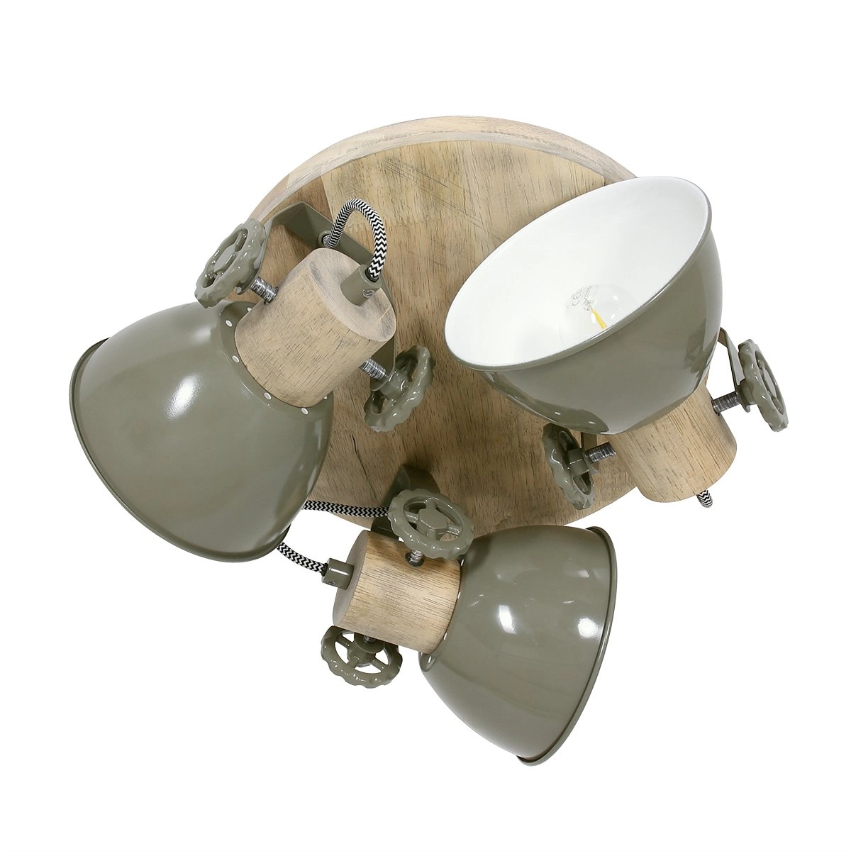 Industrielle Deckenleuchte Gearwood 3-flammiges Retro-Grün mit Holz Steinhauer 8712746135398
