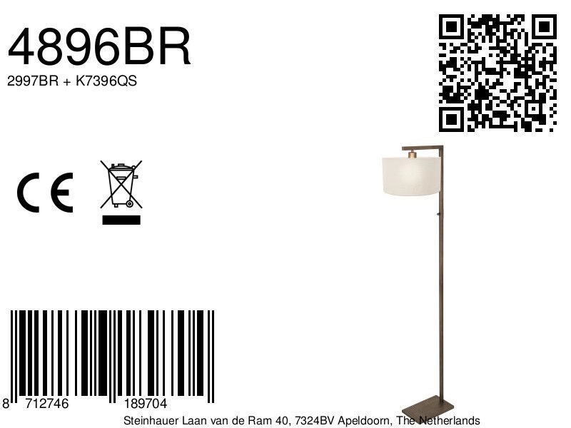 Bronze der Stehlampe Stang mit weißer Kapuze Steinhauer 8712746189704