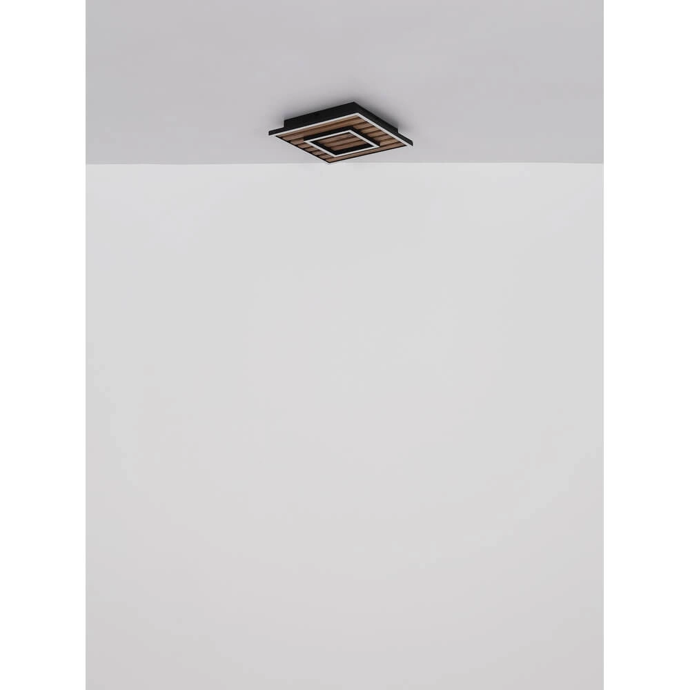 Deckenlampe Woody schwarz mit Holz Quadrat 30cm Globo 9007371507573
