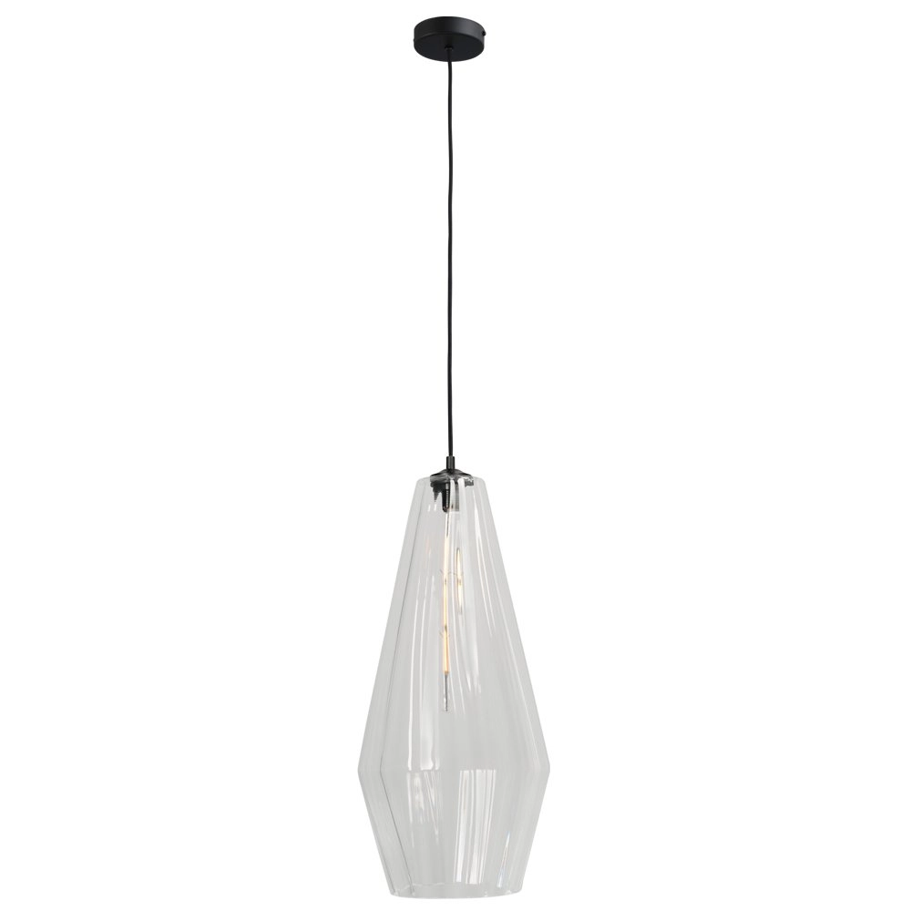 Schwarze Hängelampe Diamond 27cm mit klarem Glas