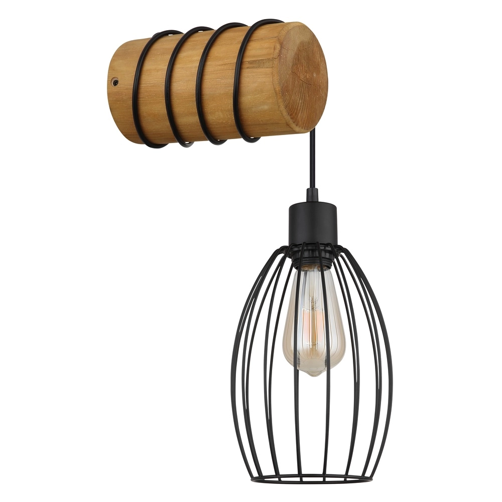 Wandlicht Berti Schwarz mit Holz Globo 9007371580330
