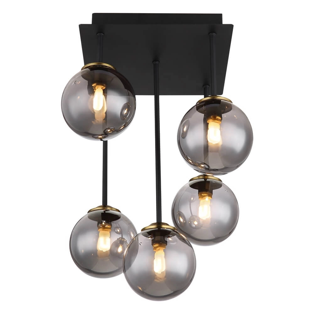 Schwarze Deckenleuchte Jorge Kugel Rauchglas 5-flammig Globo 9007371431199