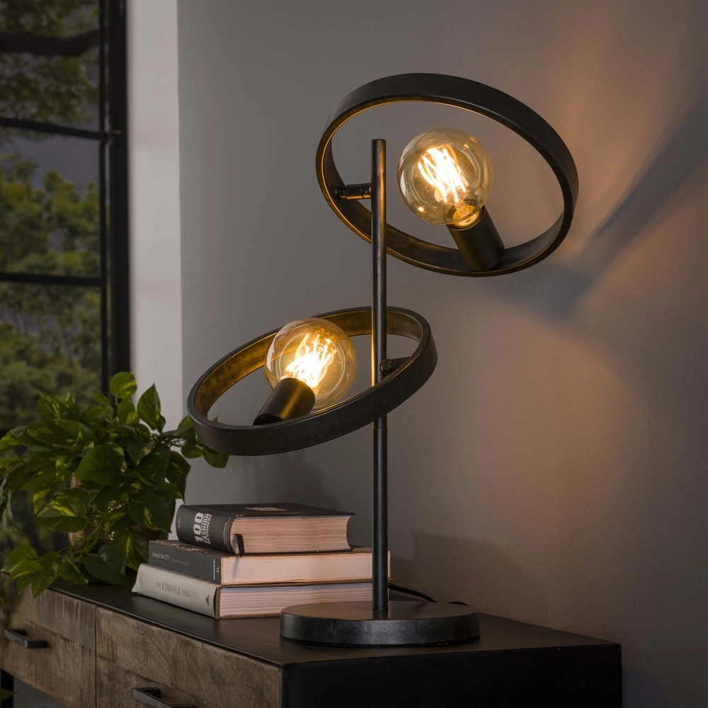 Ringe-Tischlampe Hover 53 cm hoch – Holzkohle Lyora 8716803513297