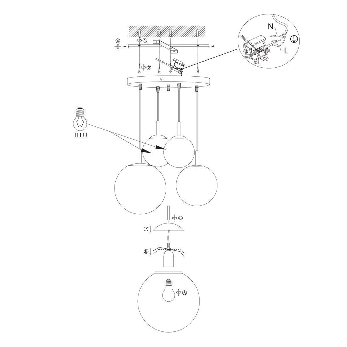 5-Licht Vide Pendellampe Bollique Kakao mit Bernsteinglas Steinhauer 8712746187175
