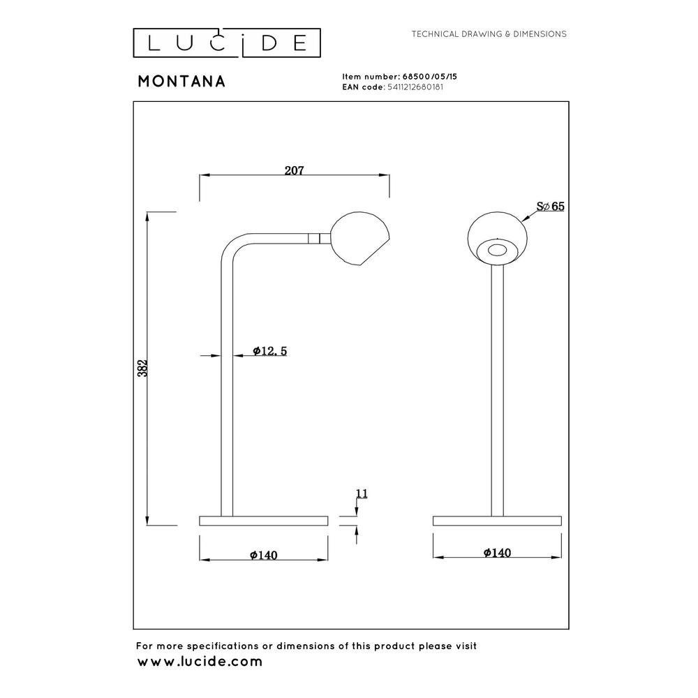 Design-Tischlampe Montana Grau Premium by Lucide 5411212680181