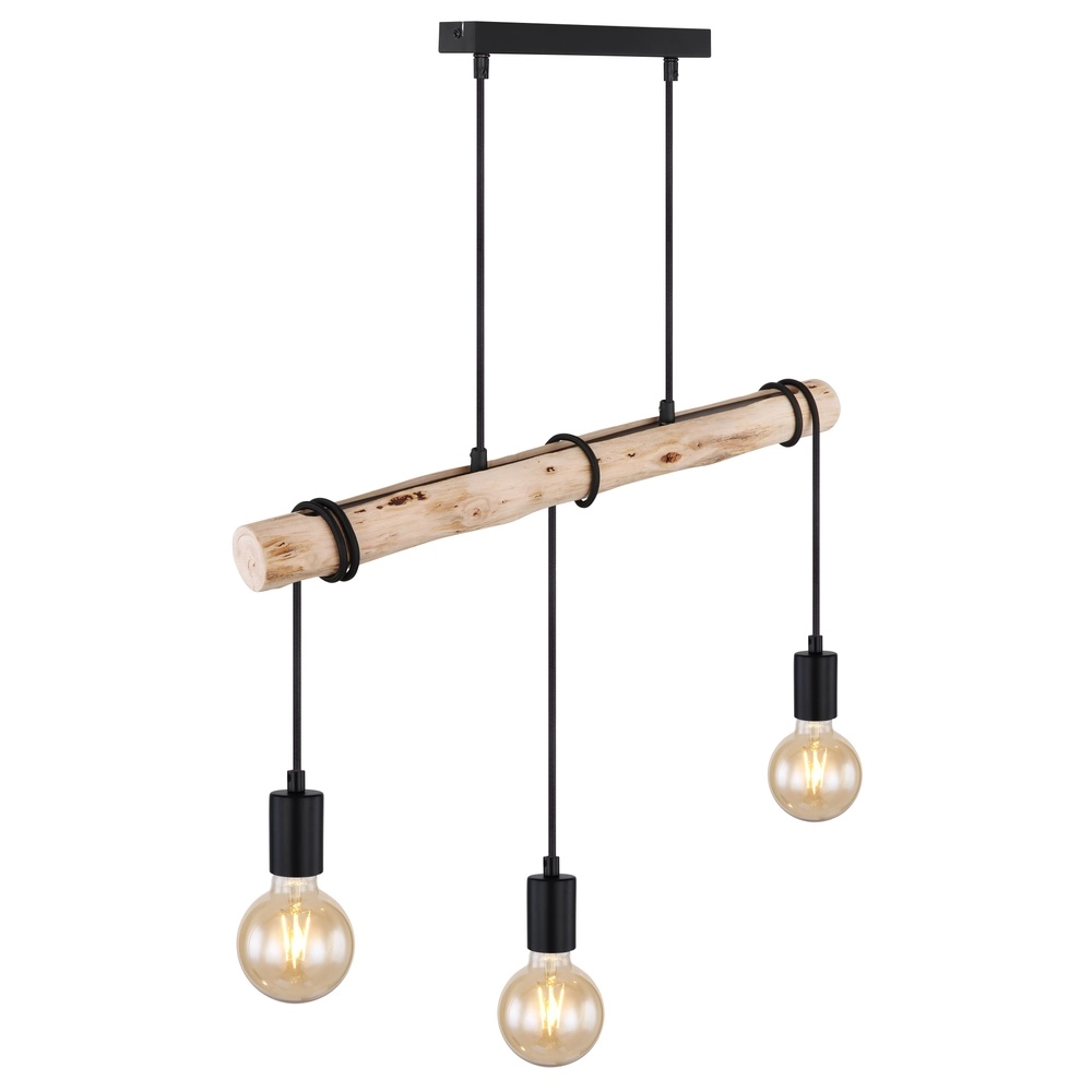 3-Licht Esstisch-Pendellampe Gregor Schwarz mit Holz Globo 9007371436330