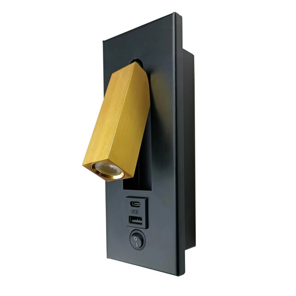 Nachttischlampe Adam schwarz und gold mit USB A und C Anschluss