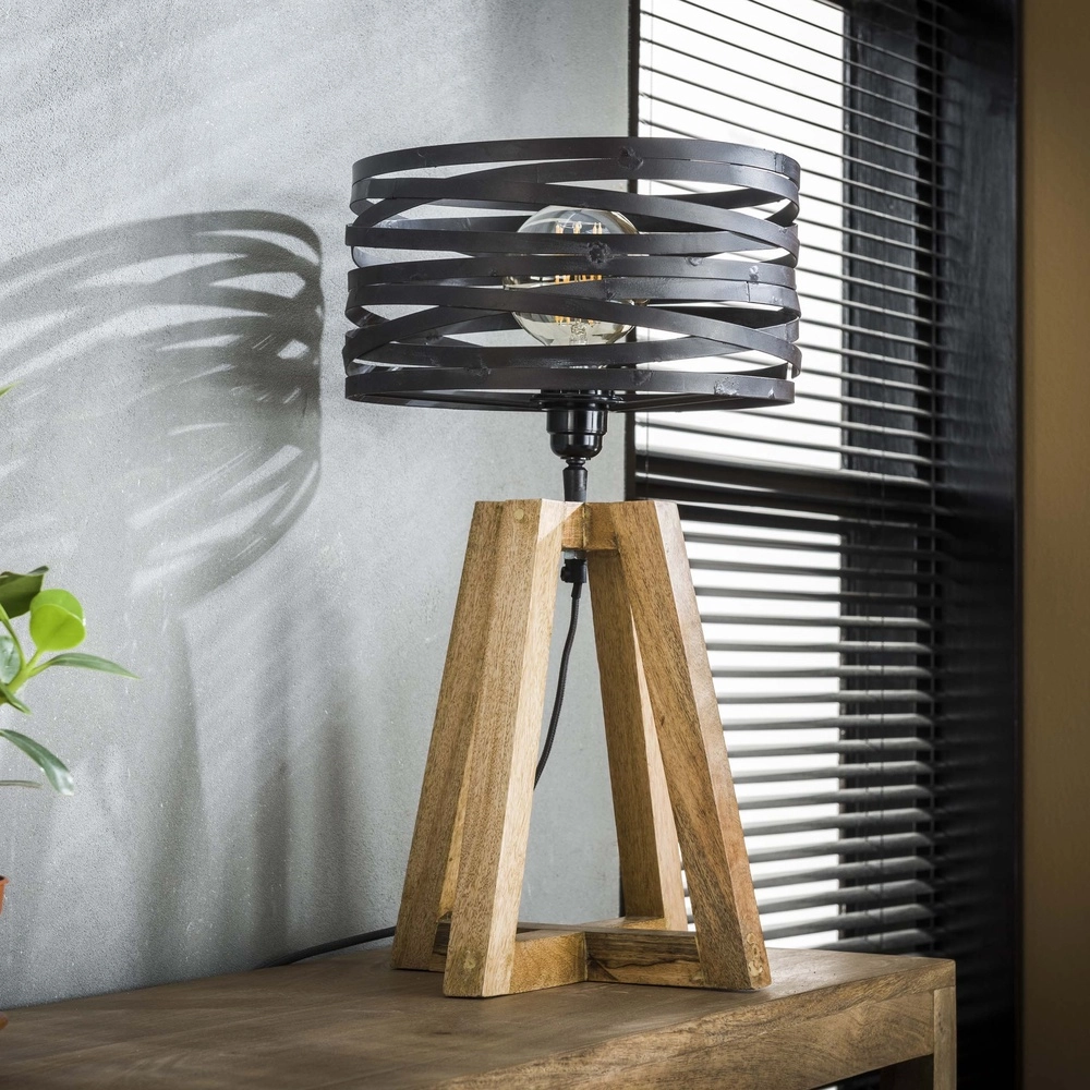 Industrietischlampe Twist Ø 29 cm – Holz mit Grau Lyora 8716803511804