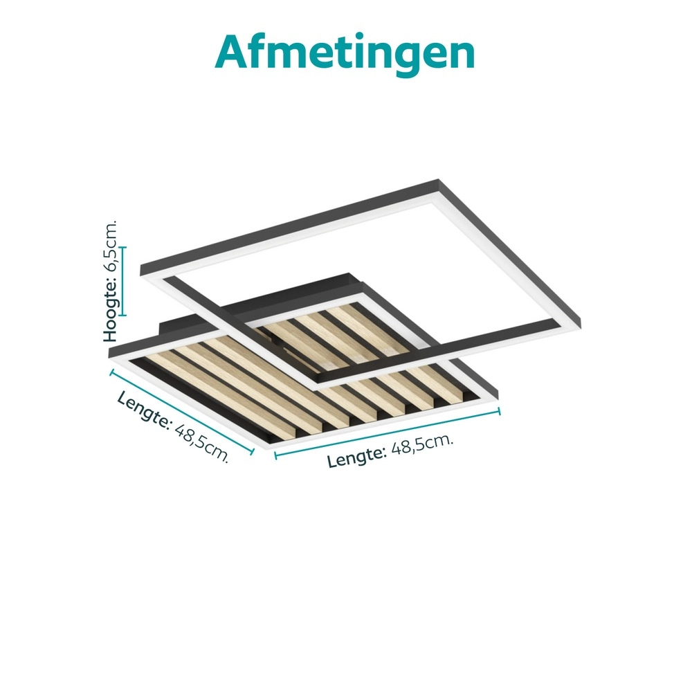 Moderne Deckenlampe Cembrano Schwarz mit Holzquadrat 48,5 x 48,5 cm Eglo 9008606388226
