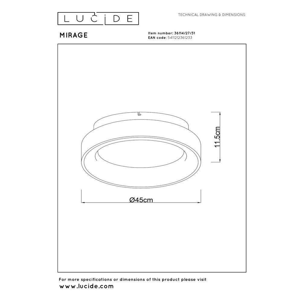 Deckenlampe Mirage Ø 45 cm weiß Lucide 5411212361233
