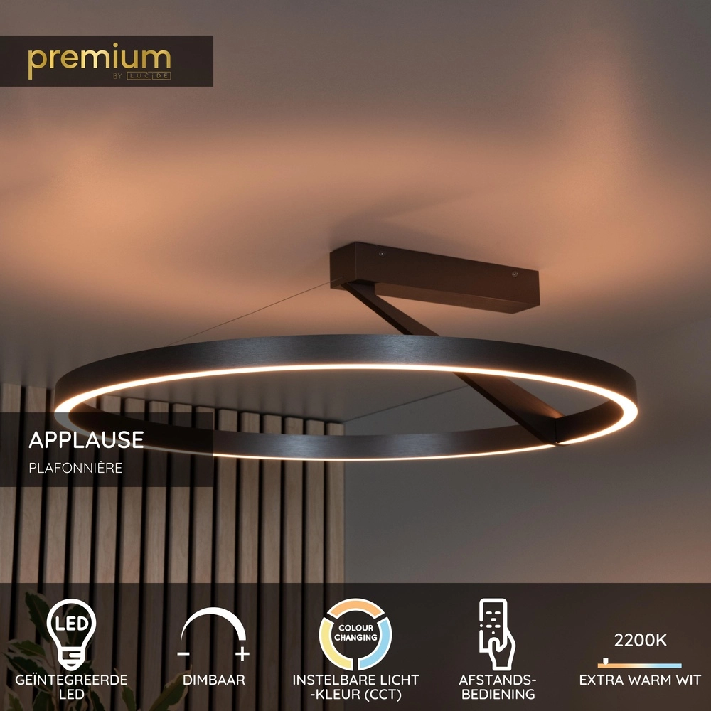 Design-Deckenlampe Applause Ø 60cm – gebürsteter Stahl – mit Fernbedienung Premium by Lucide 5411212221803