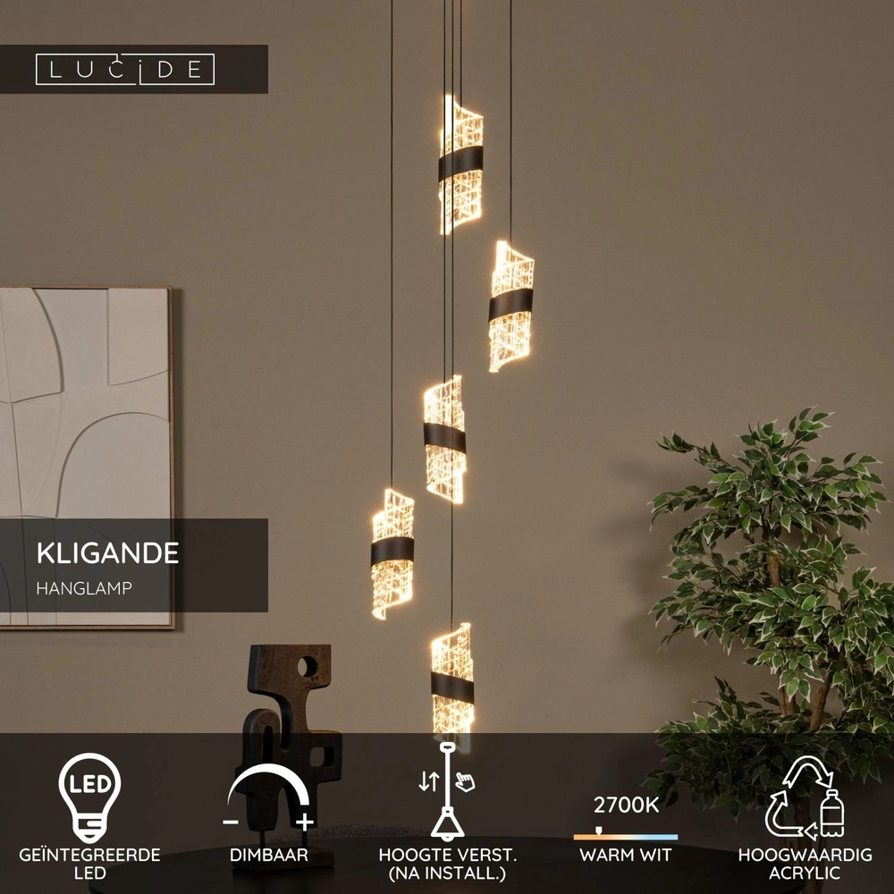 Design-Pendellampe Kligande 5-Licht-Schwarzpatrone Lucide 5411212134639