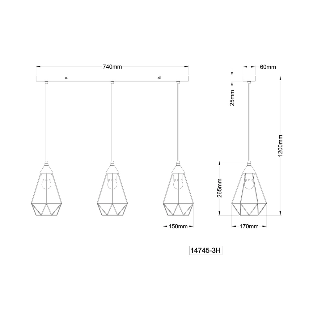 3-Licht Pendellampe Zachary Schwarz Globo 9007371447909