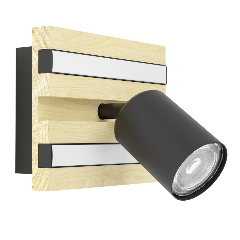 Einwandlampe Gesteira Schwarz mit Holz