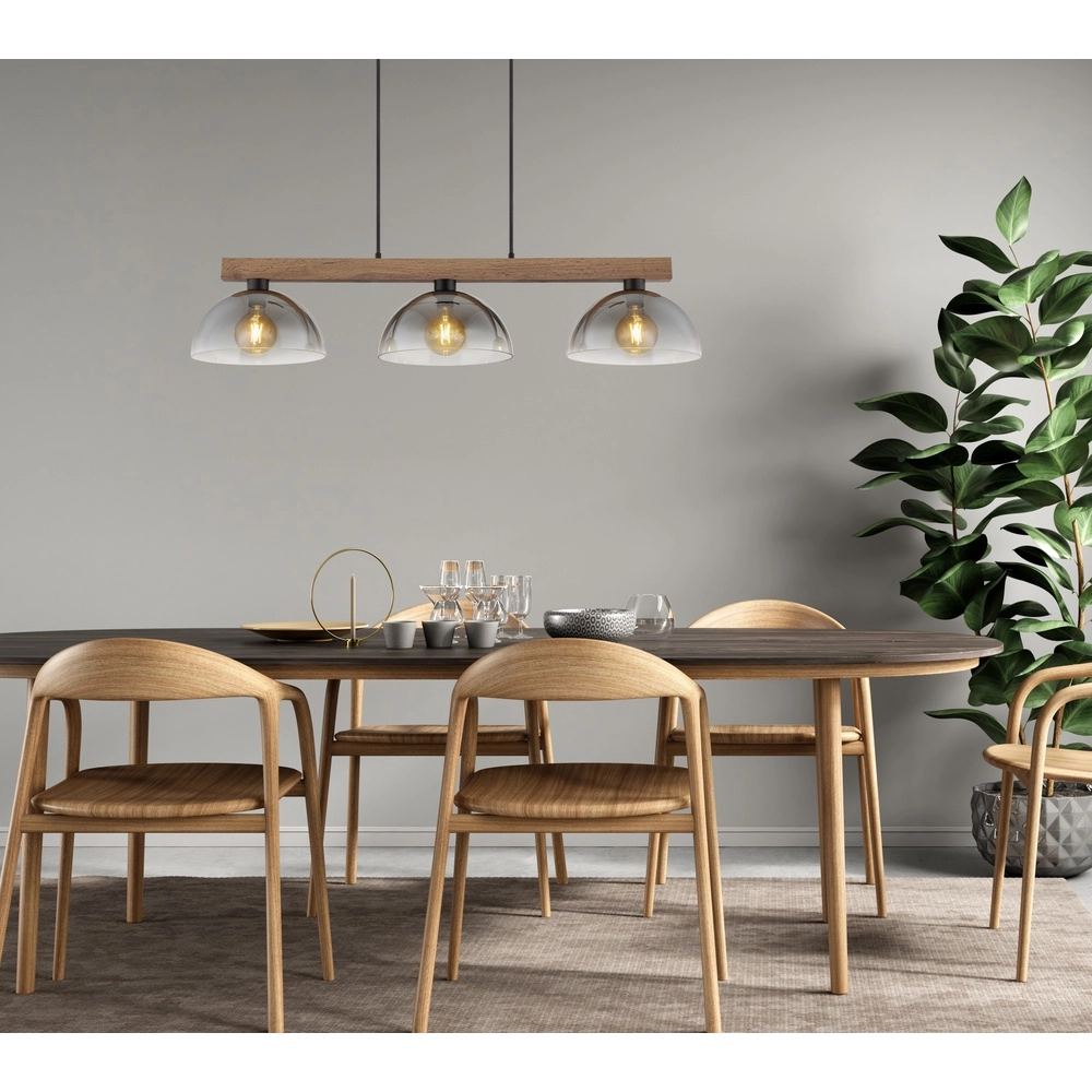 Land-Pendellampe Romy 3-Licht Schwarz mit Holz Globo 9007371586356