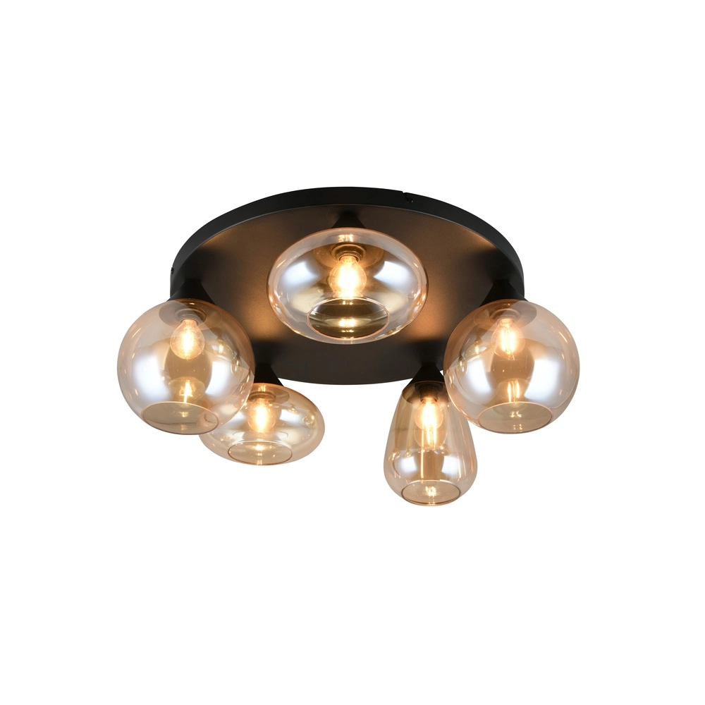 5-flammige Deckenleuchte Lumina schwarz mit Braunglas Trio 4017807663174