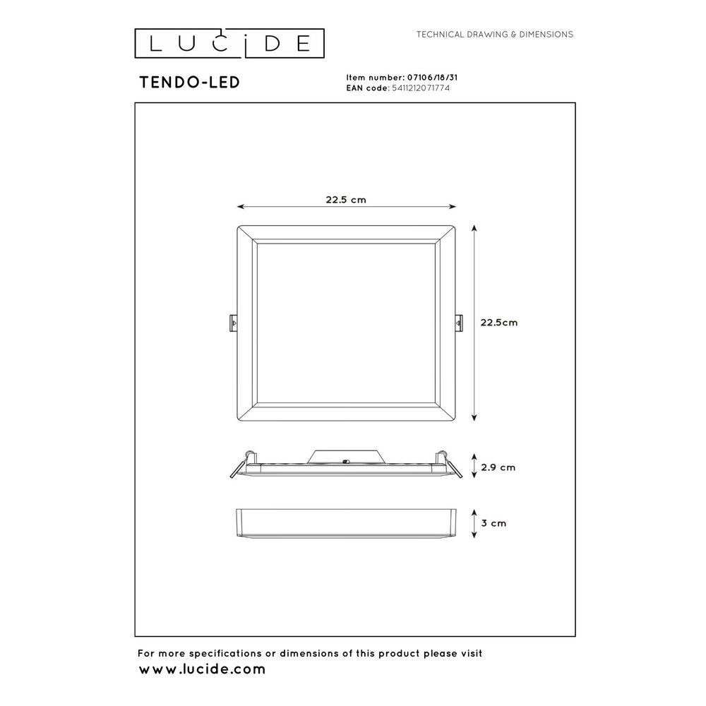 Weißes Deckenlicht Tendo-Led Quadrat Lucide 5411212071774
