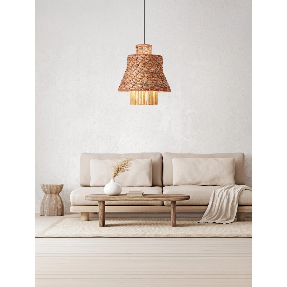 Rattan Pendelleuchte Mande Braun mit Orange Lyora 5212017477378