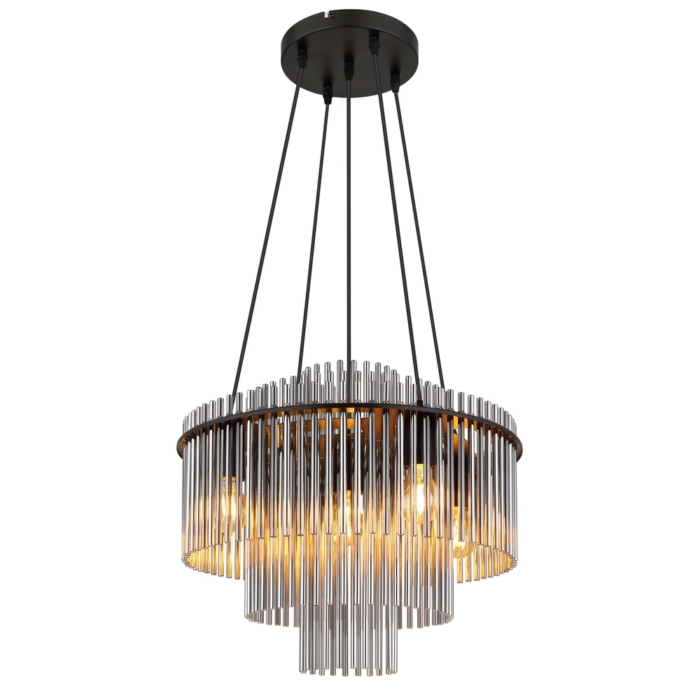 Pendellampe Ø 50cm Gorley Schwarz mit Rauchglasstäben