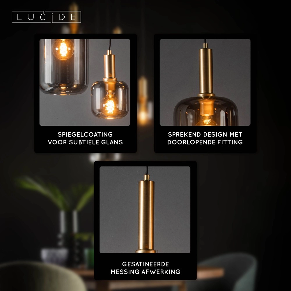 5-Licht Pendellampe Joanet Ø 66 cm Gold mit Rauchglas Lucide 5411212451439