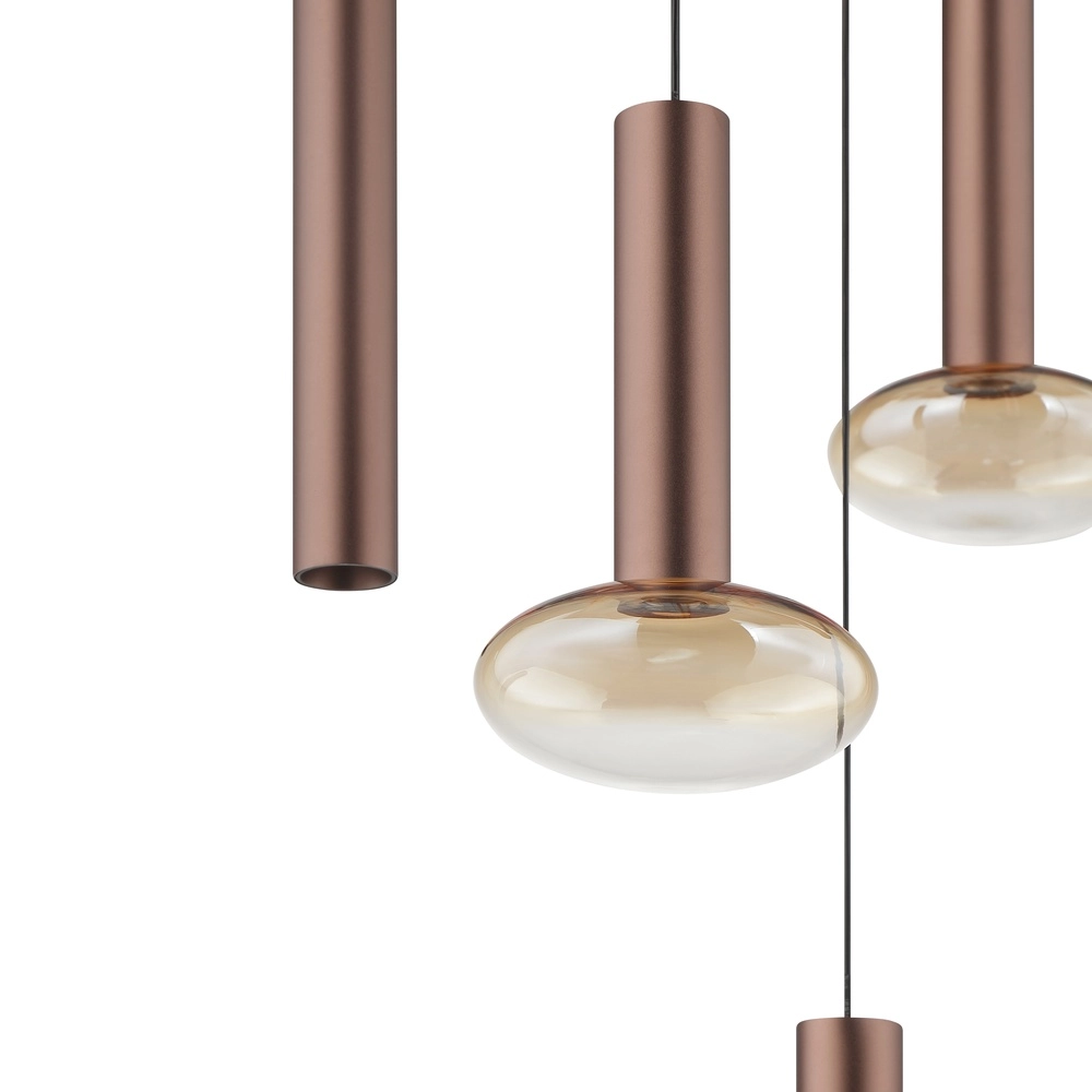 Pendellampe Veridian Ø 47 cm Kaffeebraun mit bernsteinfarbenem Glas Brilliant 4004353476891