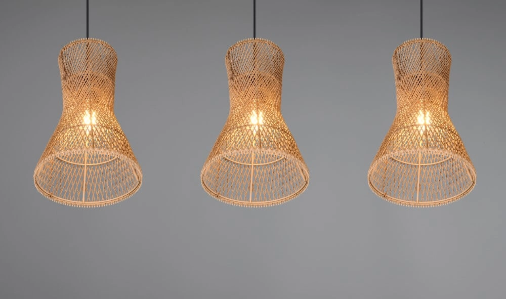 3-flammige Pendelleuchte Bijou schwarz mit Rattan Trio 4017807637298