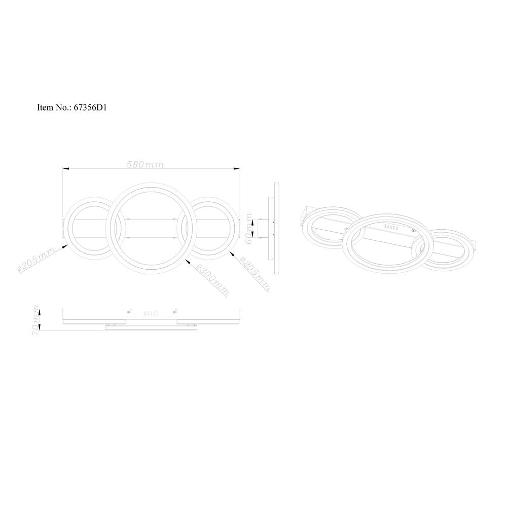Deckenlampe Dakari I 3 schwarze Ringe Globo 9007371533787