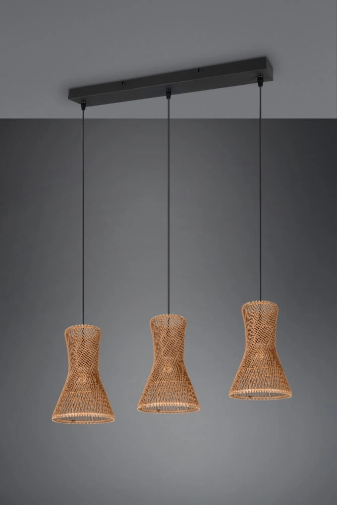 3-flammige Pendelleuchte Bijou schwarz mit Rattan Trio 4017807637298