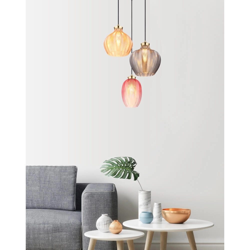 Goldene Pendelleuchte Jessica mit farbigem Glas rund Globo 9007371487110