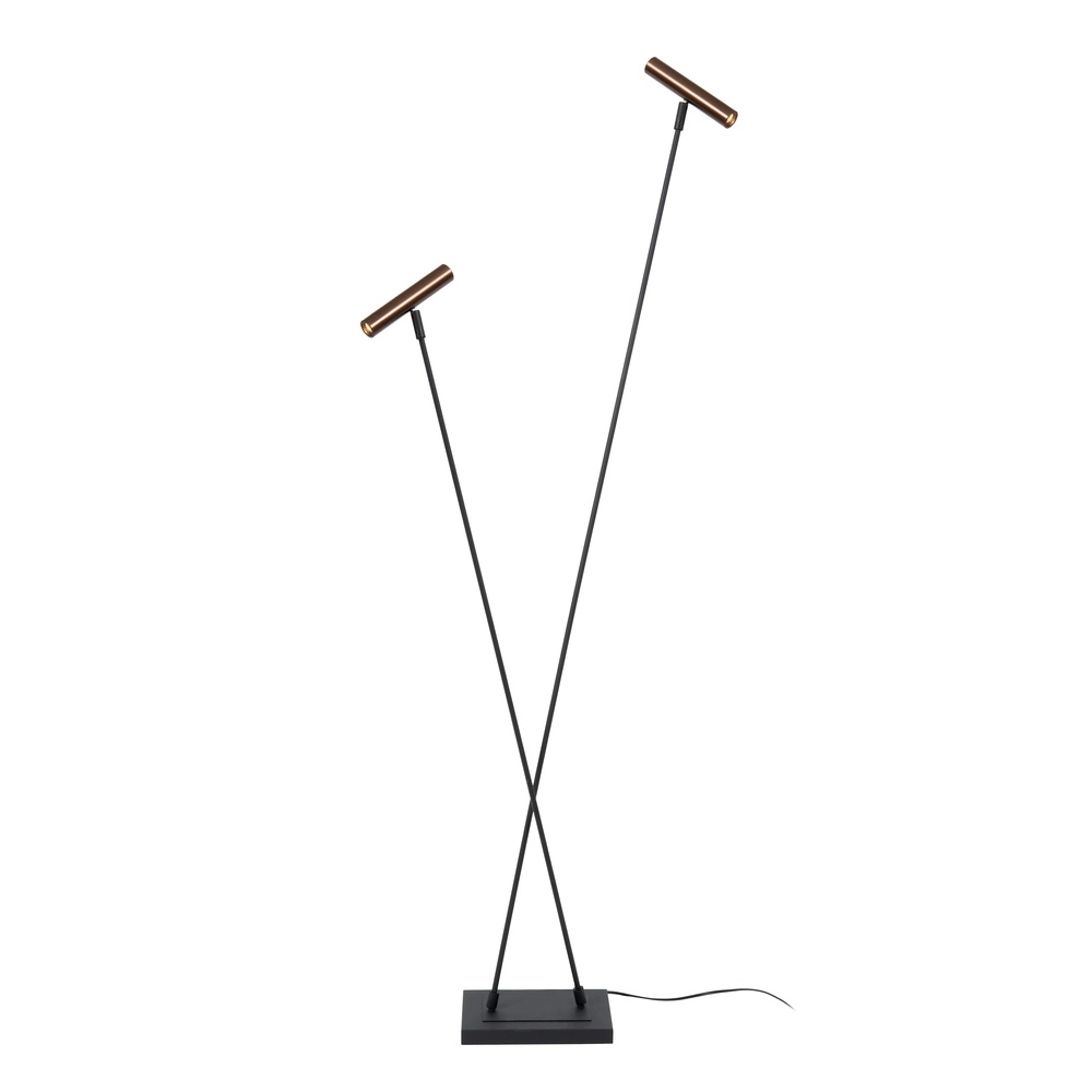 2-Licht Stehlampe Duarte Schwarz mit Kaffeebraun Lucide Vibes 5411212032201