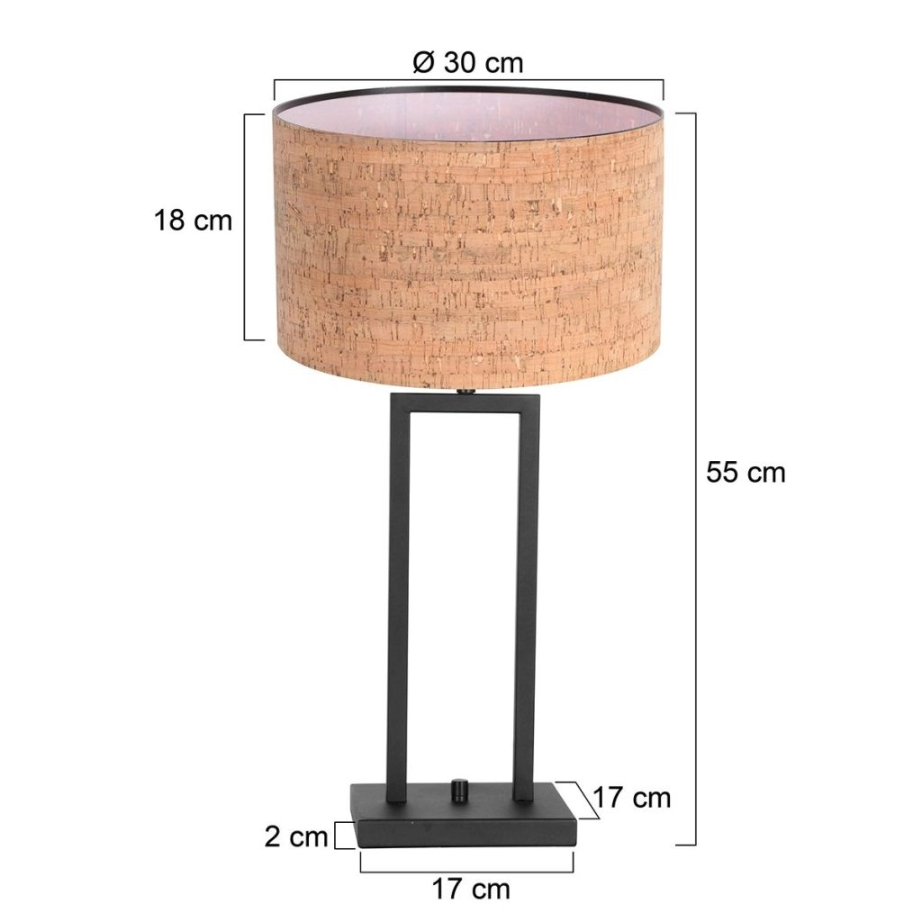 Schwarze Tischlampe Stang mit Korkkappe Ø30 cm Steinhauer 8712746180602