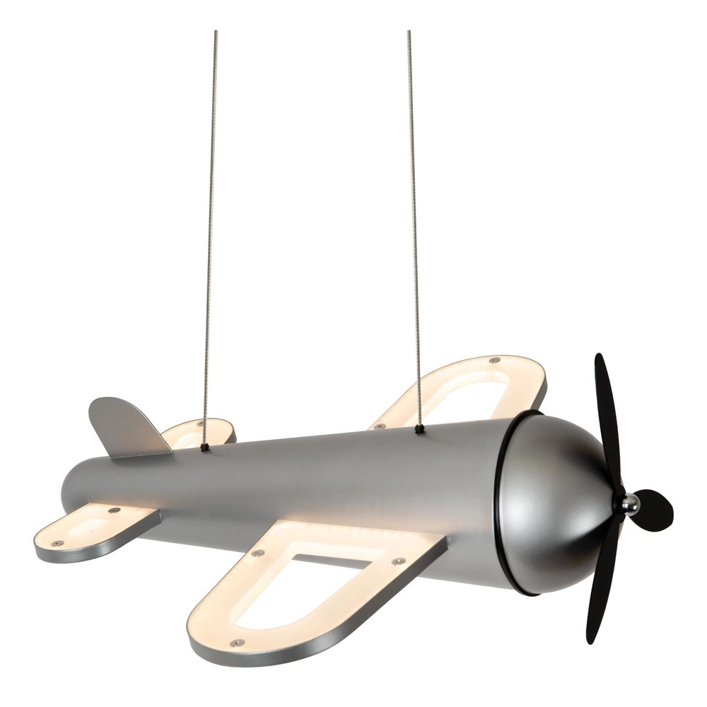 Pendellampe im Kinderzimmer Fokker Flugzeug metallisch grau Lucide 5411212771520