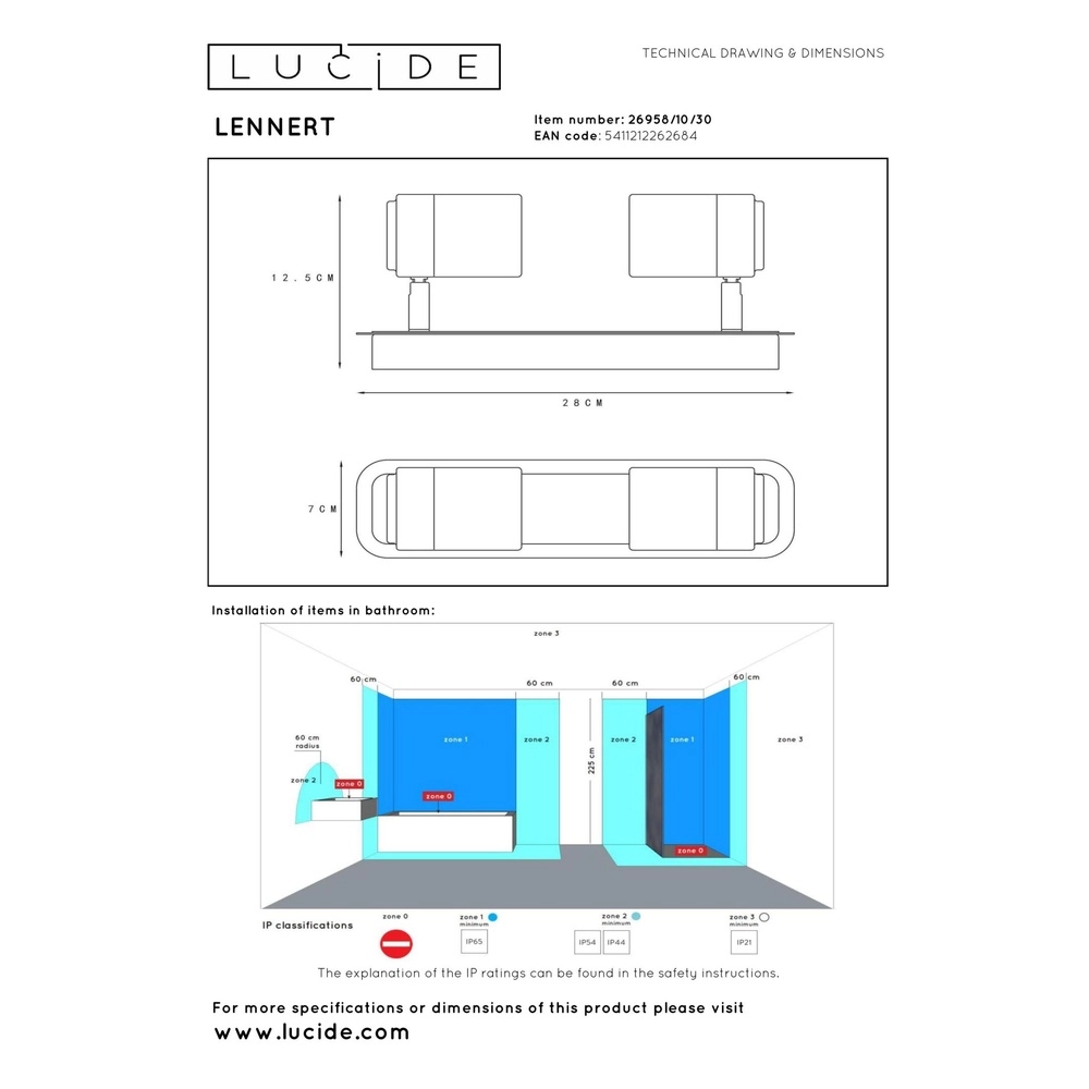 Deckenscheinwerfer Lennert 2-Licht Schwarz Lucide 5411212262684