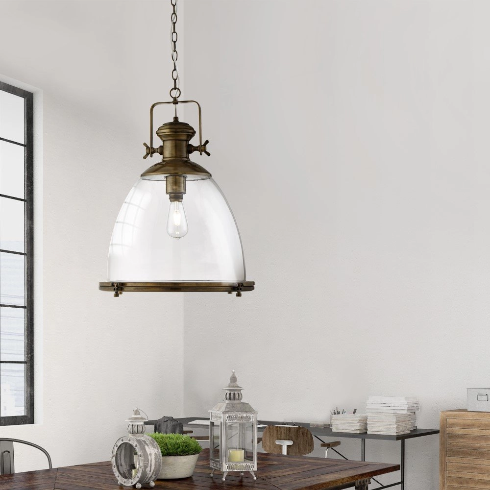 Antike Hängelampe Industrial glas Searchlight 5053423051802