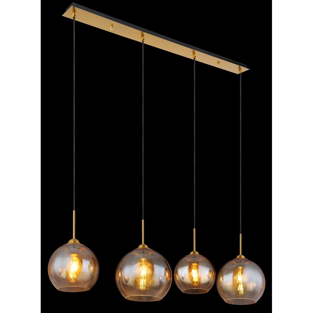 Goldene Pendellampe Jamessa 4-Licht mit bernsteinfarbenem Glas Globo 9007371432691