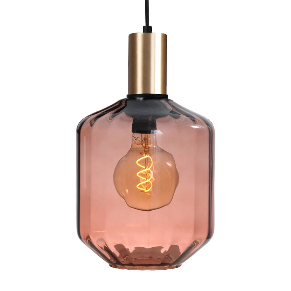Hängelampe Gold Porto mit rotem Jagger-Glas – Ø 19 cm