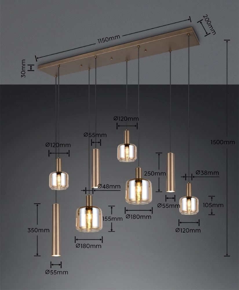 Design-Pendellampe Mataro 8-Licht (3x GU10) Trio 4017807707724